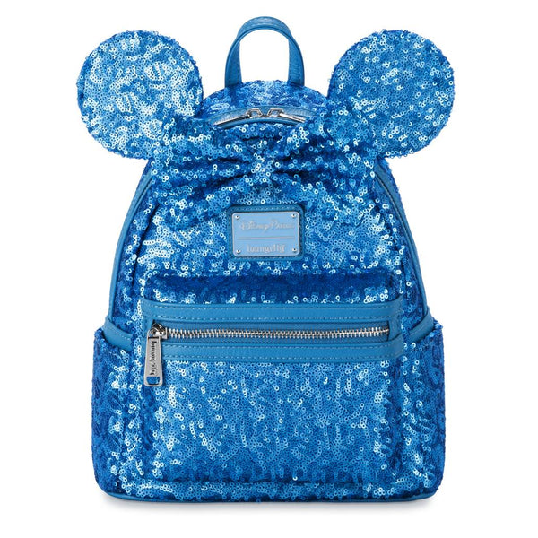 Disney Parks Loungefly Minnie Sequin Hydrangea Blue Backpack