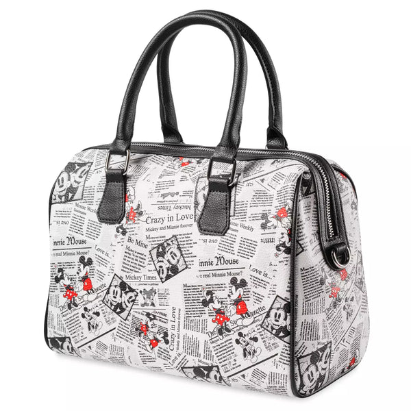 Disney Parks Mickey and Minnie Mouse Newsprint Satchel Purse