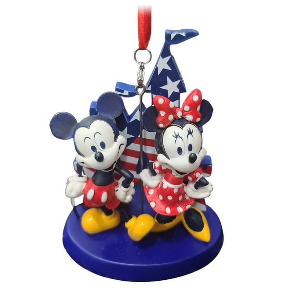 Disney Parks Americana Mickey & Minnie with Castle Christmas Ornament