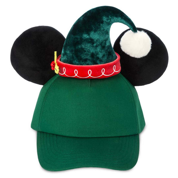 DISNEY PARKS MICKEY MOUSE HOLIDAY BASEBALL CAP ELF FOR ADULT GREEN SANTA HAT