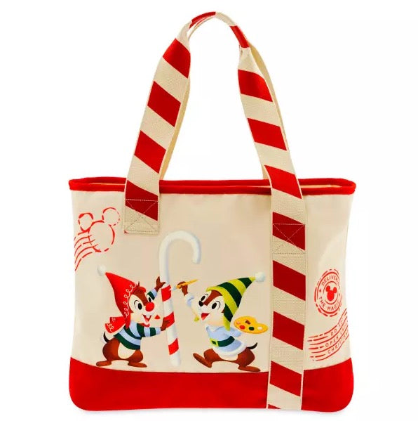 Disney Parks 2024 Christmas Holiday Chip 'n Dale Canvas Tote Bag