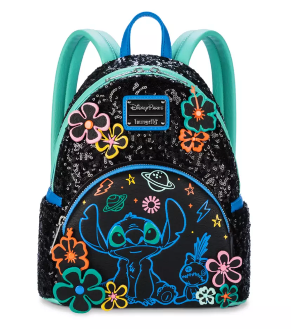 Disney Loungefly Stitch 626 Day Black Neon Sequin Mini Backpack