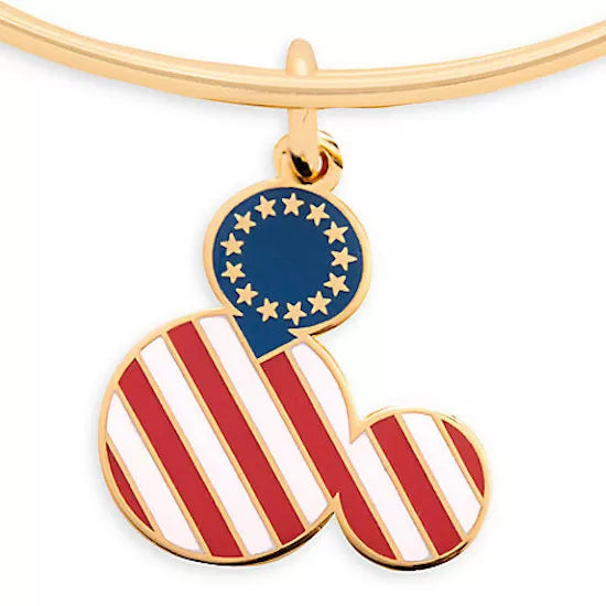 Disney Mickey Mouse Americana Stars And Strips Flag Gold Alex And Ani Bracelet