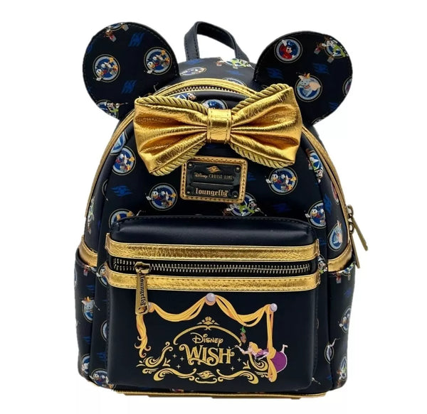 Loungefly Disney Cruise Line DCL Wish Backpack Bow Blue Gold Rapunzel