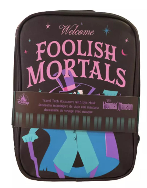 Disney Parks Haunted Mansion Welcome Foolish Mortals Mini Travel Bag & Eye Mask